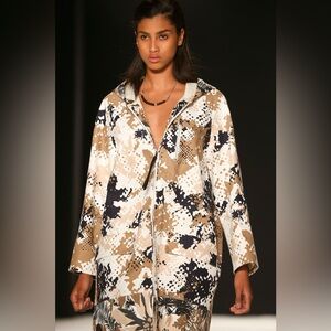 Rag & Bone White Natural Randi Camo Cotton Hooded Canvas Jacket.